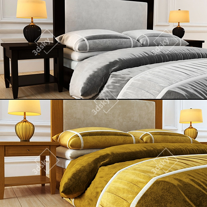 Elegant Gray and Goldie Hotel Bed 3D model image 2