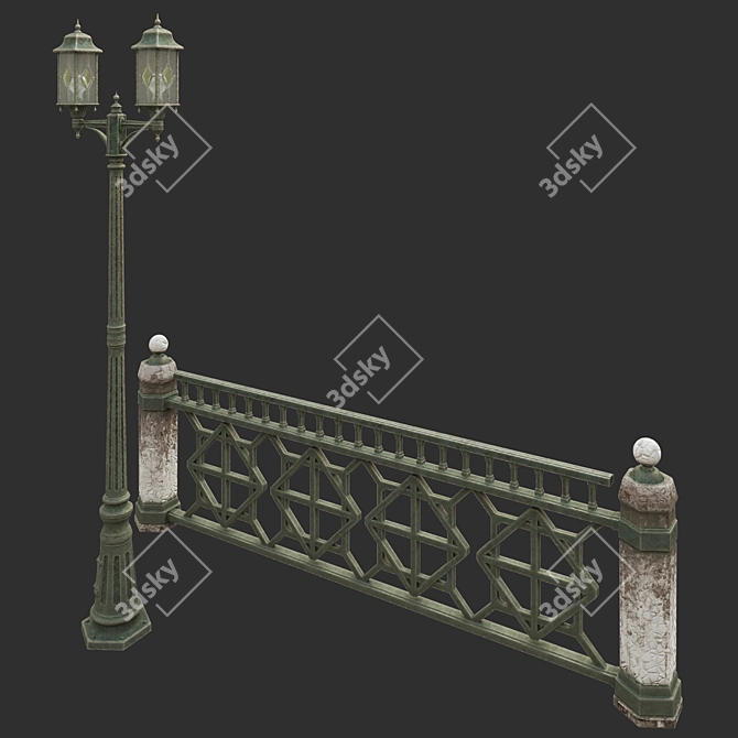 Urban Park Lantern with Sidewalk Guard 3D model image 2