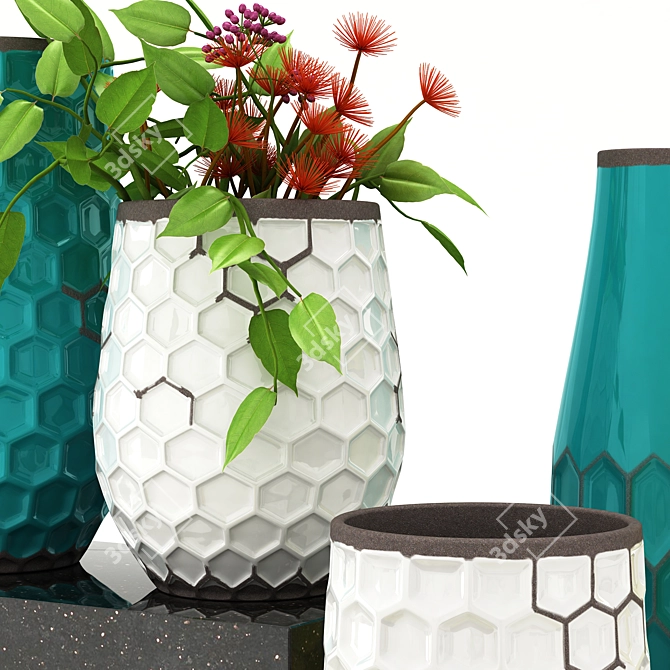 Elegant Blossom Vase Set 3D model image 2