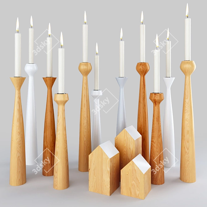 Nordic Wood Candleholders Collection 3D model image 1