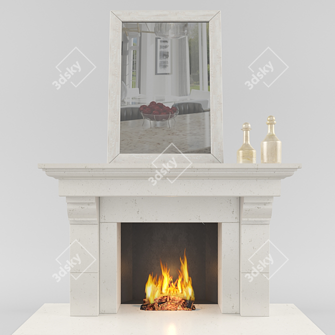 Reflective Flames: Contemporary Fireplace 3D model image 1