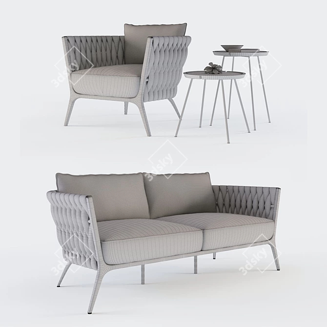 BIANCA Outdoor Rope Sofa & Sheeba Teak Side Tables 3D model image 2