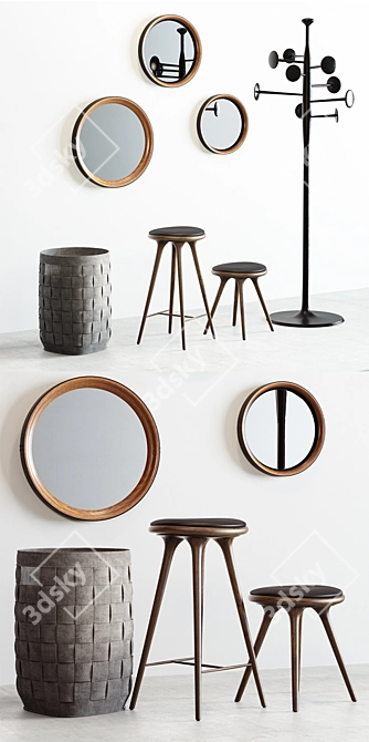 Space Stool: Premium Oak & Black 3D model image 2