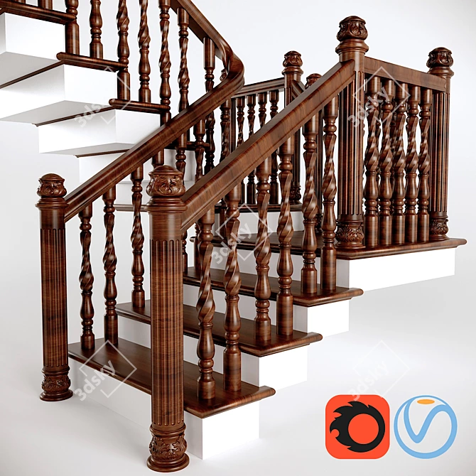 Wooden Step Ladder with Platform 3D model image 1