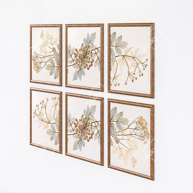 Botanical Triptych: Elegant Wall Decor 3D model image 2