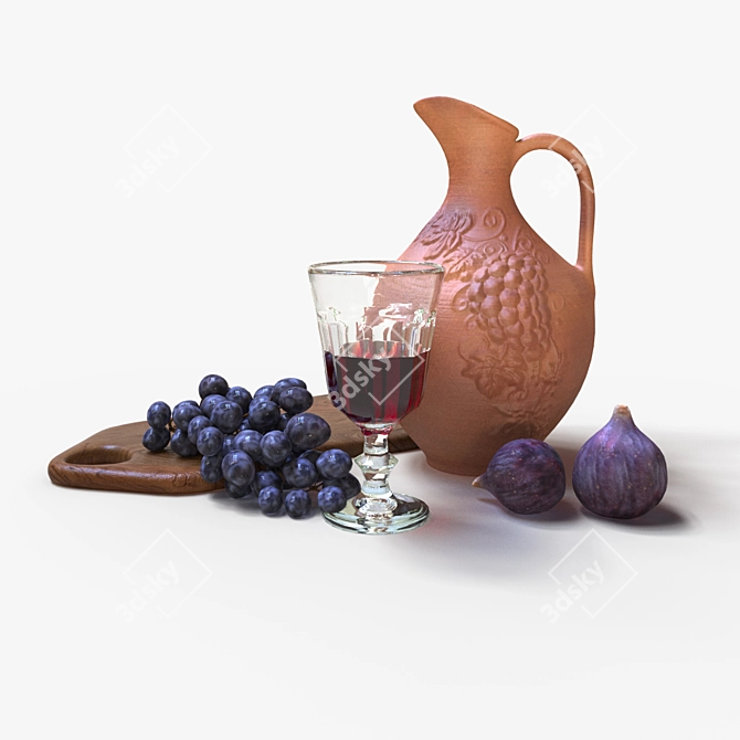 Elegant Clay Jug & Fresh Fruits 3D model image 1