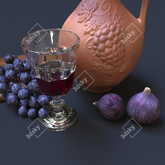 Elegant Clay Jug & Fresh Fruits 3D model image 2