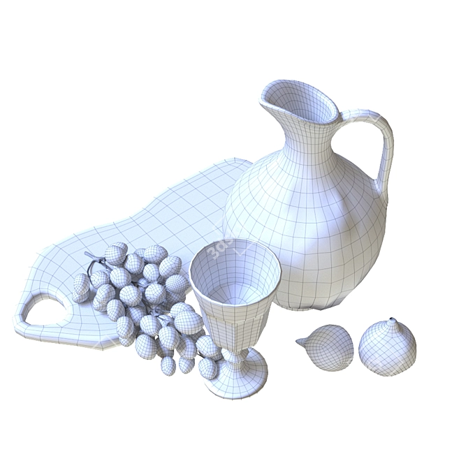 Elegant Clay Jug & Fresh Fruits 3D model image 3