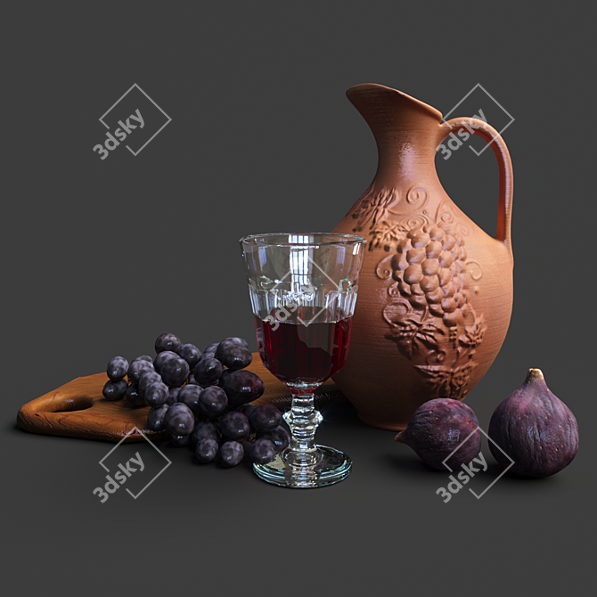 Elegant Clay Jug & Fresh Fruits 3D model image 4