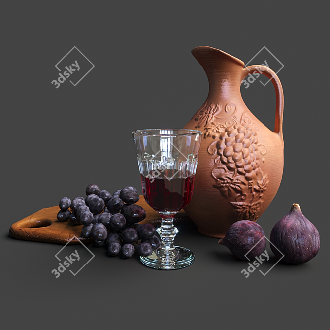 Elegant Clay Jug & Fresh Fruits 3D model image 5