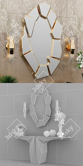Luxury Console, Mirror & Wall Light Set 3D model image 3