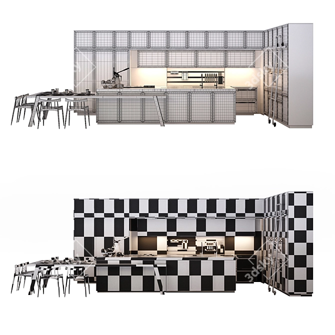 Porcelana Mate Kitchen Set 3D model image 3