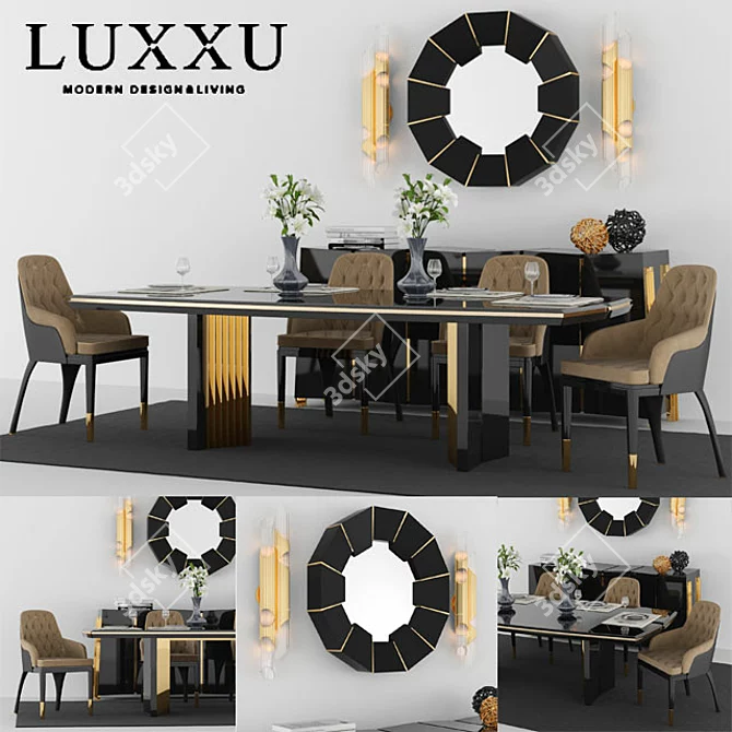 Luxurious Dining Set: Table, Chair, Wall Light & Mirror 3D model image 1