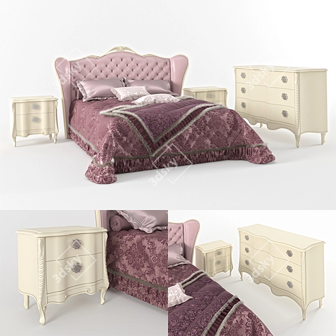 Piermaria Silver Night Collection: Bed, Dresser, Nightstand 3D model image 1