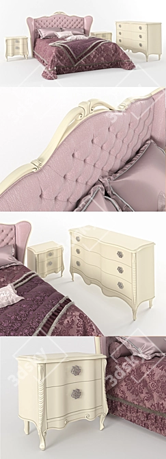 Piermaria Silver Night Collection: Bed, Dresser, Nightstand 3D model image 2