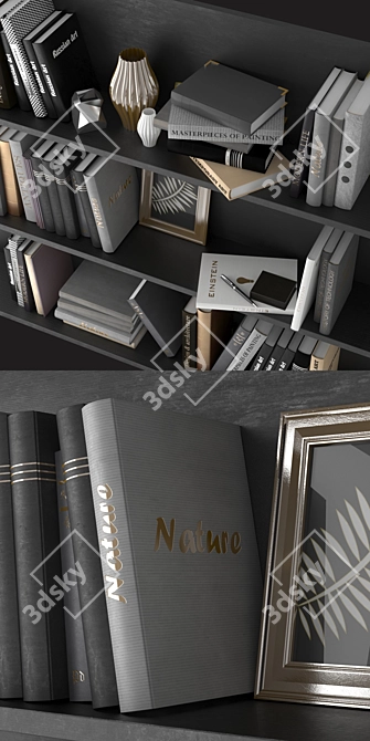 Dark-toned Books Set for Shelf Decor 3D model image 2