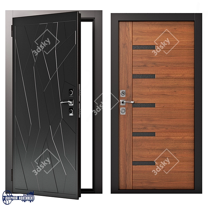 Continent-Modern Steel Entrance Doors 3D model image 1