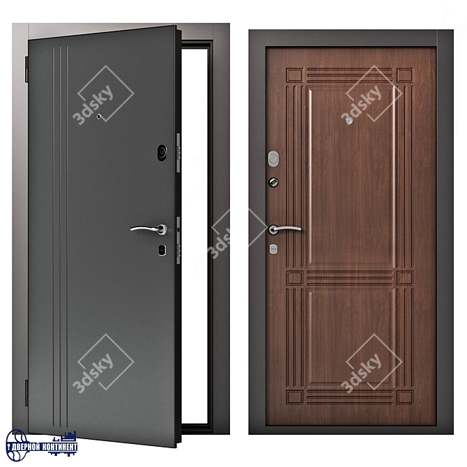 Continent-Modern Steel Entrance Doors 3D model image 2