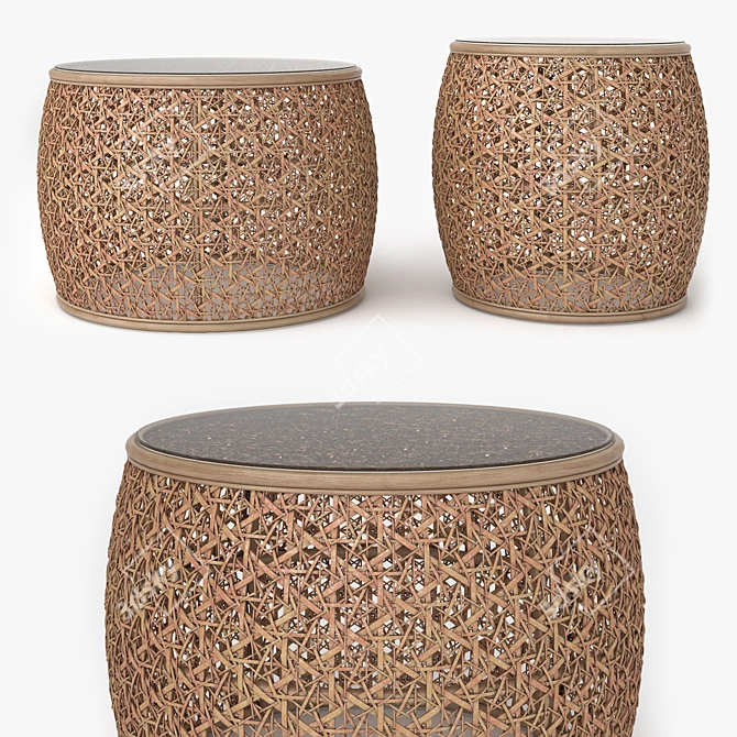 Rattan Round Coffee Table: Stylish and Versatile! 3D model image 1