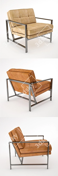 Elegant Metal Leather Chair 3D model image 2