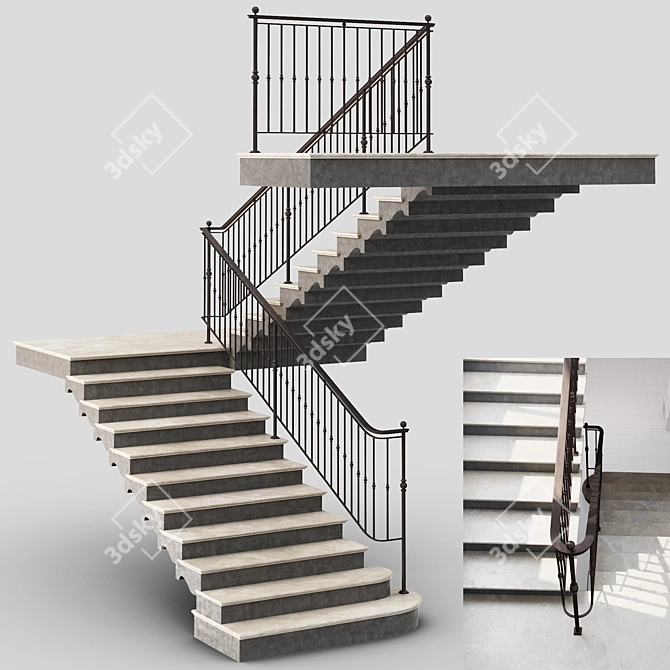 Elegant Iron Railing Staircase 3D model image 1