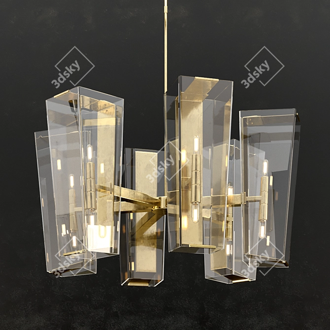 Vintage Brass & Glass Alpine Chandelier 3D model image 2