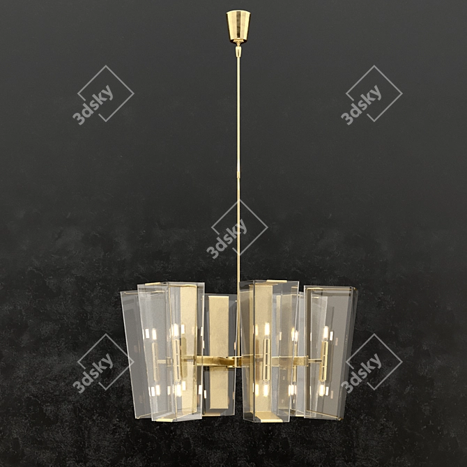 Vintage Brass & Glass Alpine Chandelier 3D model image 3