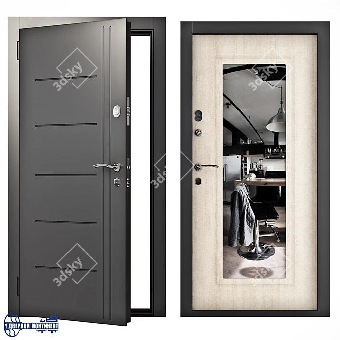 Continent City-Mirror: Stylish Steel Entrance Doors 3D model image 1