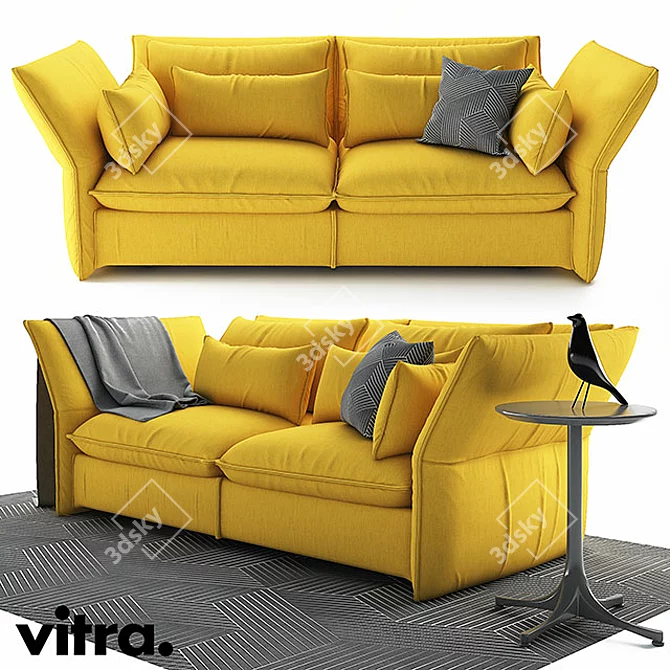 Vitra Mariposa Sofa: Sleek Yellow Fabric & Metal Frame 3D model image 1