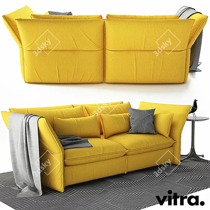 Vitra Mariposa Sofa: Sleek Yellow Fabric & Metal Frame 3D model image 2