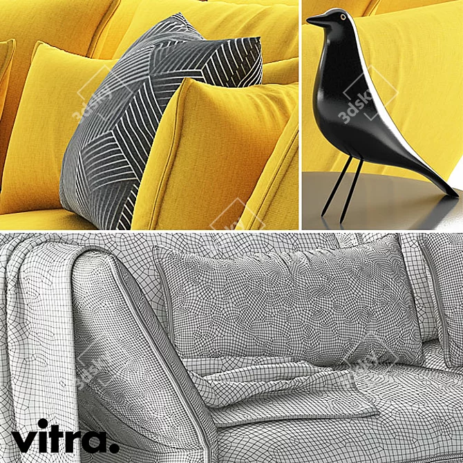 Vitra Mariposa Sofa: Sleek Yellow Fabric & Metal Frame 3D model image 3