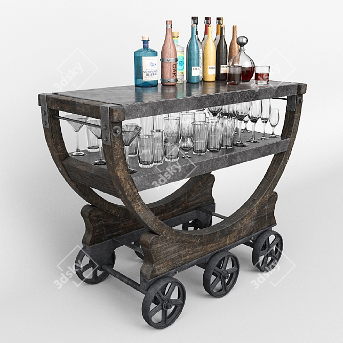 Vintage RH Factory Bar Cart 3D model image 1