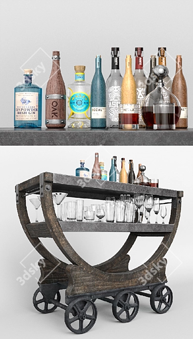 Vintage RH Factory Bar Cart 3D model image 2