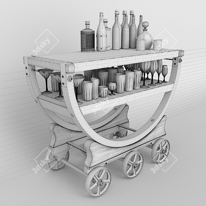 Vintage RH Factory Bar Cart 3D model image 3