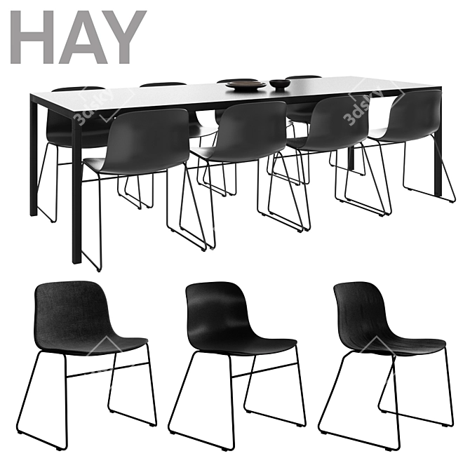 Modern Hay Dining Set: T12 Table & AAC08/JW01 Chairs 3D model image 1