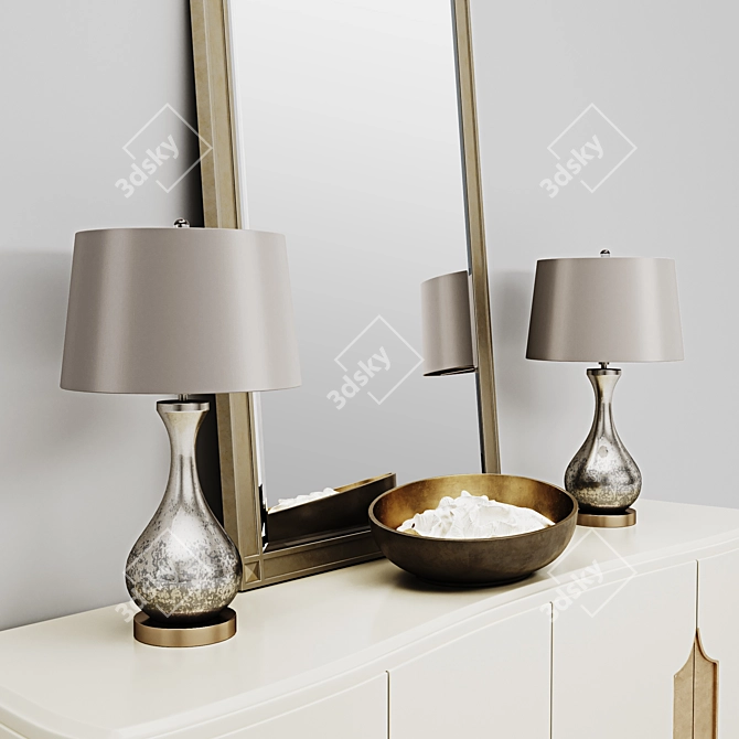 Elegant Adela Set: Buffet, Mirror, Table Lamp 3D model image 2