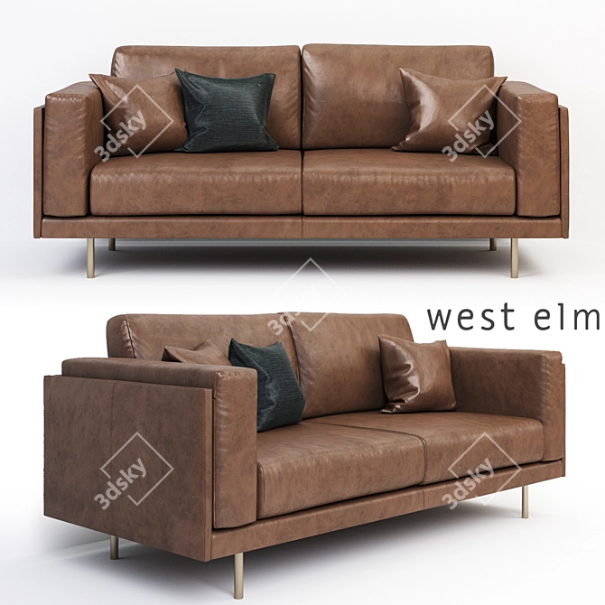 Modern Leather Sofa | West Elm Dempsey 3D model image 1