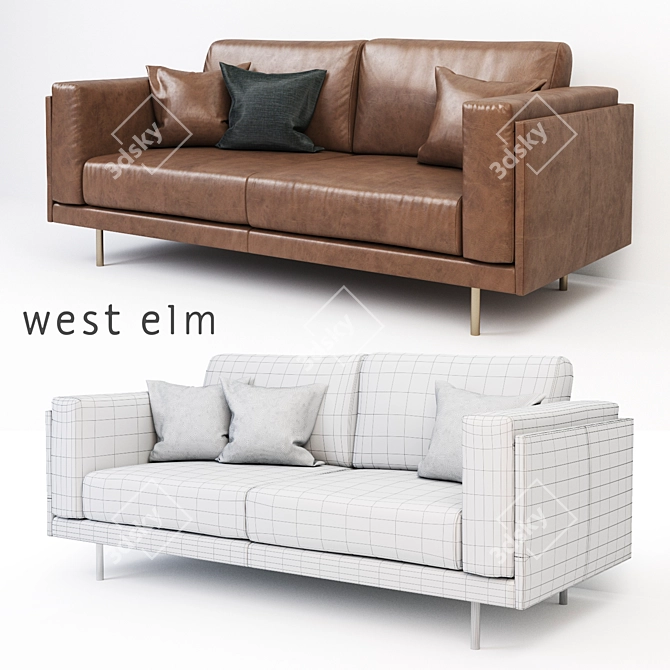 Modern Leather Sofa | West Elm Dempsey 3D model image 2