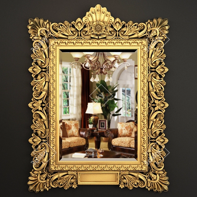 Exquisite Carved Gold Mirror Frame 3D model image 1