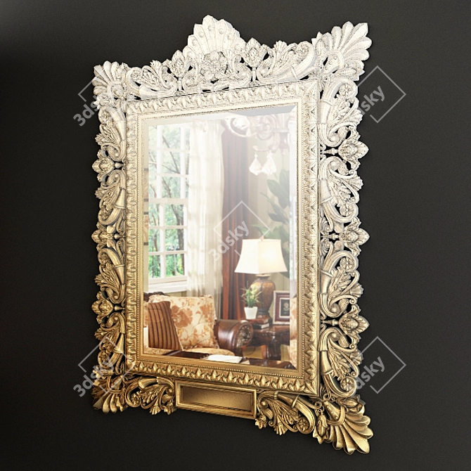 Exquisite Carved Gold Mirror Frame 3D model image 3