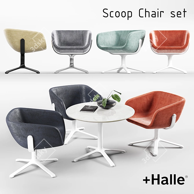 Sleek Halle Scoop Lounge Set 3D model image 1