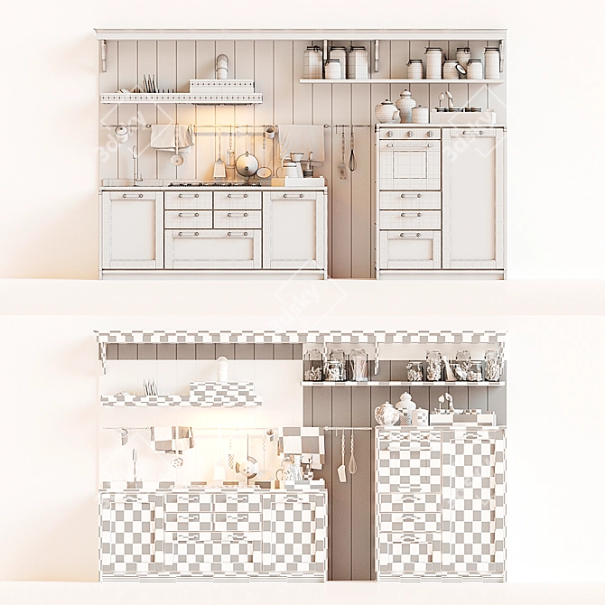 Vintage Italian Kitchen: Marchi Cucine Kreola 3D model image 3