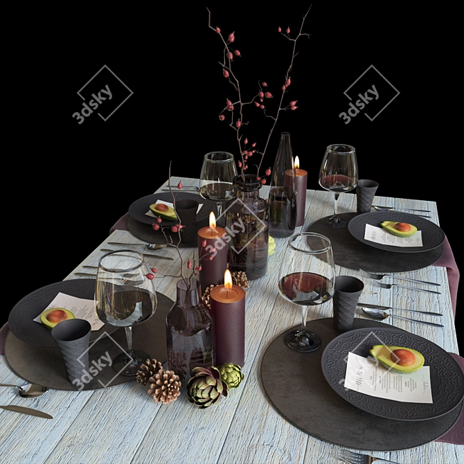 Premium 4-Piece Tableware Set 3D model image 2