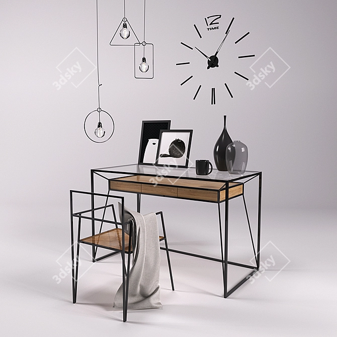 Modern Work Desk with Stylish Decor 3D model image 1