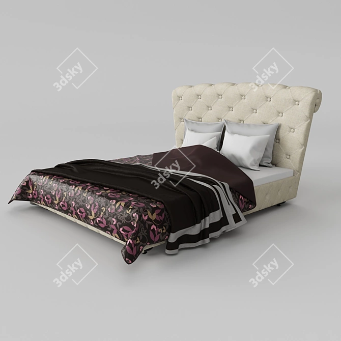 Elegant Chester Bed with Mona Liza Bedding 3D model image 1