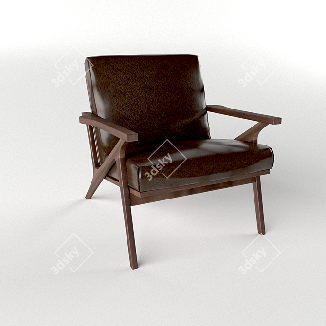 Mid-Century Leather Walnut Chair 3D model image 1