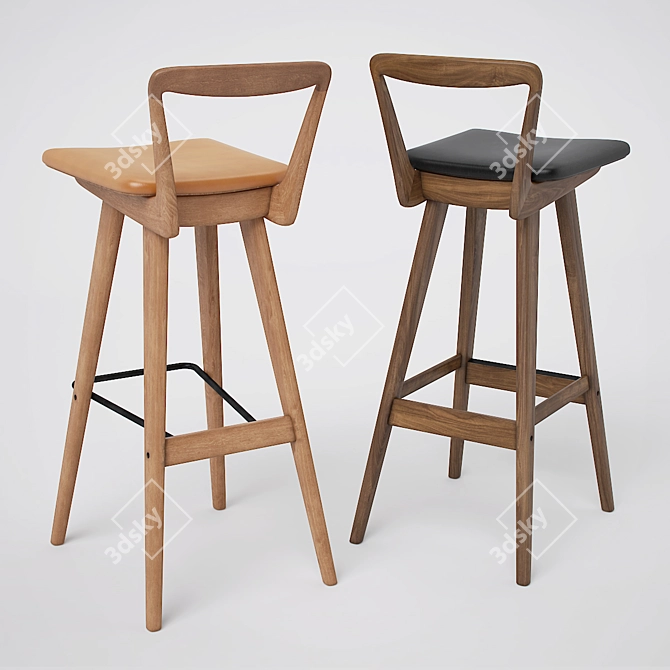 Scandinavian Modern Bar Stools by Henry Rosengren Hansen 3D model image 2