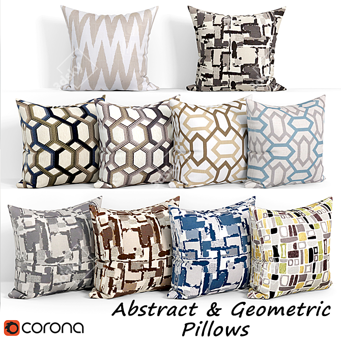 Geometric Print Decorative Pillow Set 3D model image 1