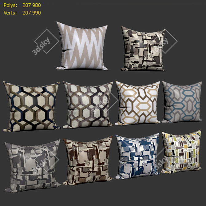 Geometric Print Decorative Pillow Set 3D model image 2