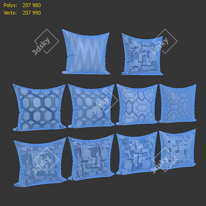 Geometric Print Decorative Pillow Set 3D model image 3